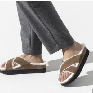Papillio by Birkenstock Daytona Shearling Lined Platform Leather Sandal - Sz 10